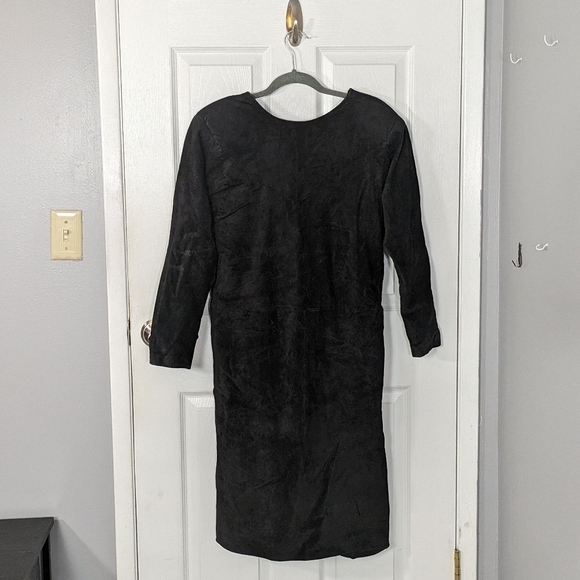 Vintage 80s Wilson's Genuine Leather Button Detail Low Back Midi Dress Size M - Picture 2 of 10